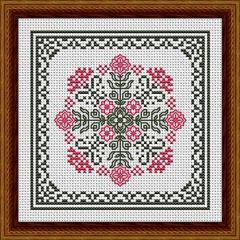 Stickvorlage Happiness Is Heartmade - January Hearts Square With Pink Carnations