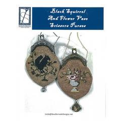 Stickvorlage Needlemade Designs - Black Squirrel And Flower Vase Purses