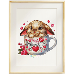 Stickvorlage Les Petites Croix De Lucie - Happy Valentine's Day (Rabbit in Teacup)