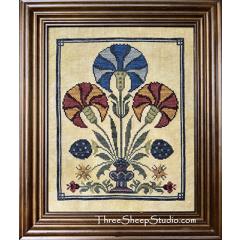Blue Carnation Fraktur - Three Sheep Studio (Stickvorlage)