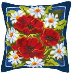 Vervaco Verachtert - Kreuzstichkissen Mohnblumen & Margeriten