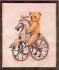 Stickpackung Oehlenschläger - Teddy auf dem Schaukelpferd 38x46 cm