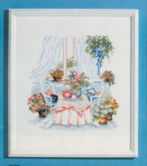 Oehlenschläger Stickpackung - Blumen am Fenster