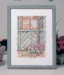 Stickpackung Oehlenschläger - Blumenkorb am Fenster 28x37 cm