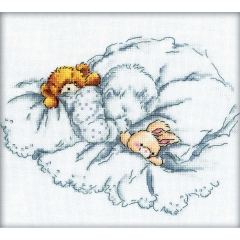 RTO Stickbild Baby with Teddy and Rabbit 20x18 cm