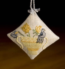Stickvorlage Dames of the Needle - Bird In Basket Scissor Fob