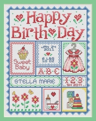 Stickvorlage Sue Hillis Designs - Happy Birth Day (Girls)