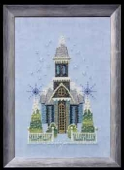 Stickvorlage Nora Corbett - Little Snowy Blue Church (Snow Globe Village Series)