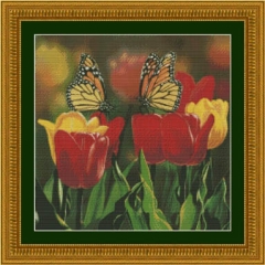 Stickvorlage Kustom Krafts - Tulips & Monarch Butterflies