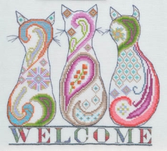 Stickvorlage MarNic Designs - Paisley Cat Welcome