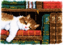 Knüpfteppich Vervaco - Katze im Bücherregal 53x39 cm