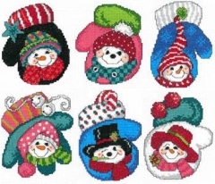 Stickvorlage Imaginating - Snowman Mitten Ornaments
