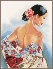 Lanarte Stickbild Dame mit Blumenschal 37x48 cm