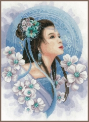 Lanarte Stickbild Asiatische Frau in Blau 30x41 cm