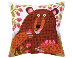 Kreuzstichkissen Collection d'Art - Bear in raspberry