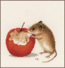 Lanarte Stickbild Maus mit Apfel 20x16 cm