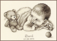 Vervaco Geburtsbild Baby mit Teddy 26x19 cm