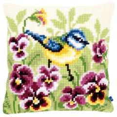 Vervaco Verachtert - Kreuzstichkissen Blaumeise & Stiefmütterchen