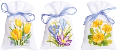 Vervaco Stickpackung - Geschenksäckchen Frühlingsblumen 3er-Set