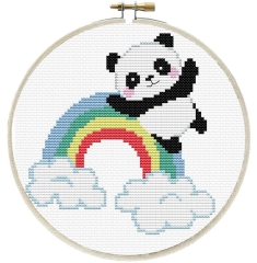 Stickpackung Needleart World - Rainbow Panda mit Stickring