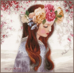 Lanarte Stickbild Mädchen mit Blumenkranz 32x32 cm