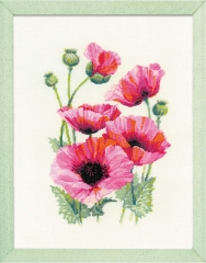 Riolis Stickpackung - Pink Poppies 25x33 cm