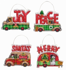 Dimensions Stickpackung - Ornament Set Holiday Truck 4er-Set