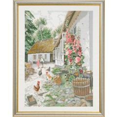 Eva Rosenstand Stickpackung - Cottage mit Stockrosen