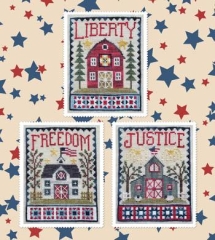 Stickvorlage Waxing Moon Designs - Patriotic Barn Trio