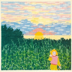 Fremme Stickpackung - Mädchen im Sonnenuntergang 21x21 cm