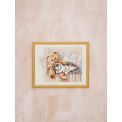 Permin Stickpackung - Teddybär mit Katze 43x34 cm