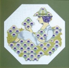 Haandarbejdets Fremme - Mädchen mit Blumen grün