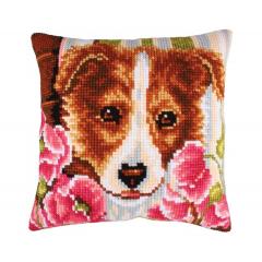 Dog and Pink Poppies - Kreuzstichkissen Collection dArt