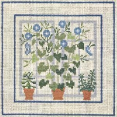 Fremme Stickpackung - Fenster mit Trichterblumen 15x15 cm