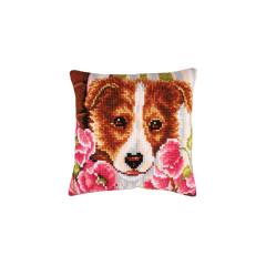 Collection dArt - Kreuzstichkissen Dog and Pink Poppies