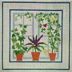 Fenster mit Efeuaralie - Haandarbejdets Fremme (Stickpackung)