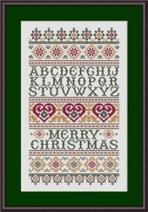 Stickvorlage Happiness Is Heartmade - Merry Christmas Alphabet Sampler