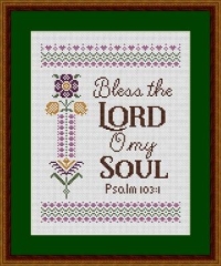 Stickvorlage Happiness Is Heartmade - Bless The Lord, O My Soul - Psalm 103:1
