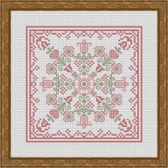 Stickvorlage Happiness Is Heartmade - April Hearts Square With Dogwood And Tulips