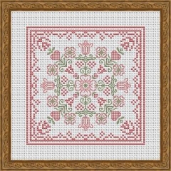 Stickvorlage Happiness Is Heartmade - April Hearts Square With Dogwood And Tulips