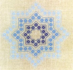 Haandarbejdets Fremme - Tischdecke Blaue Sterne