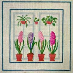 Fenster mit Hyazinthen- Haandarbejdets Fremme (Stickpackung)