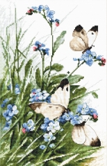 Stickpackung Leti Stitch - Butterflies and Bluebird Flowers 27x17 cm