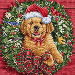 Leti Stitch Stickpackung - Christmas Puppy 26x26 cm