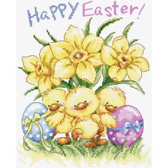 Leti Stitch - Three Chicks with Daffodils and Egg
