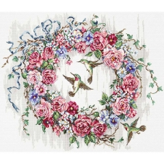 Leti Stitch Stickpackung - Hummingbird Wreath 47x40 cm