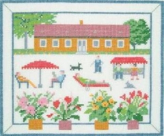 Stickpackung Haandarbejdets Fremme - Blumenfenster Sommer 18,5x22 cm