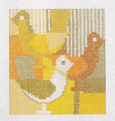 Fremme Stickpackung - Phantasievögel gelb 16x16 cm