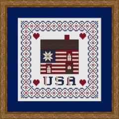Stickvorlage Happiness Is Heartmade - One Nation Patriotic Cabin 