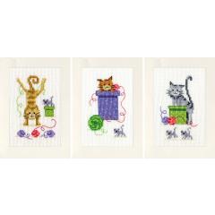 Vervaco Stickpackung - Passepartoutkarten Katzen 3er-Set